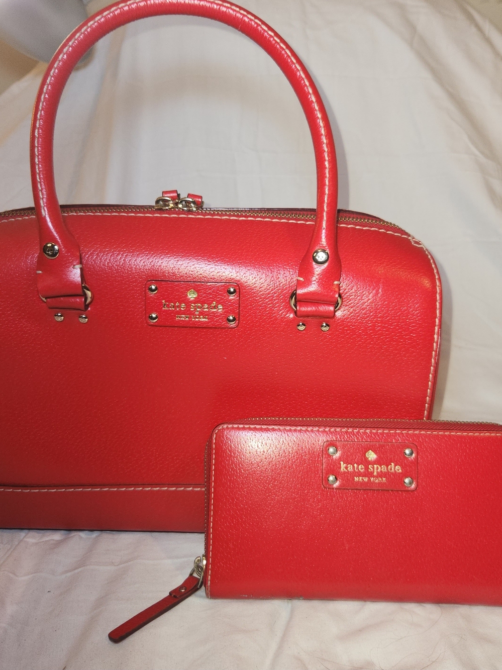 kate spade New York Red Leather Satchel with Matching Wallet